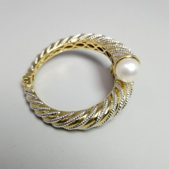 Vintage Hinged Crossover Bracelet Gold Tone Silver Tone Spiral Faux Pear Ends - Picture 6 of 9